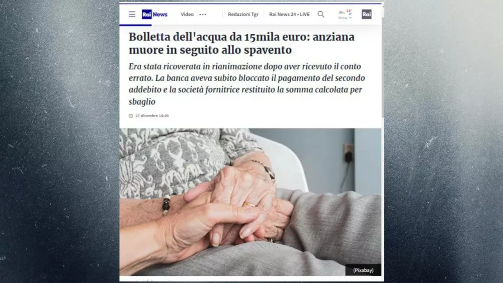 В Италии пенсионерка умерла из-за ошибочно большой суммы в квитанции на оплату услуг ЖКХ